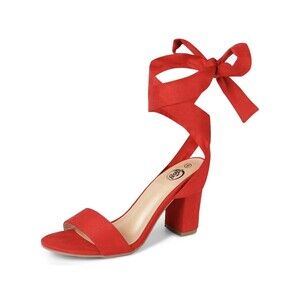 Red Wraparound Chunky Heel Sandal Red Sz 7 lace up ankle tried on never worn